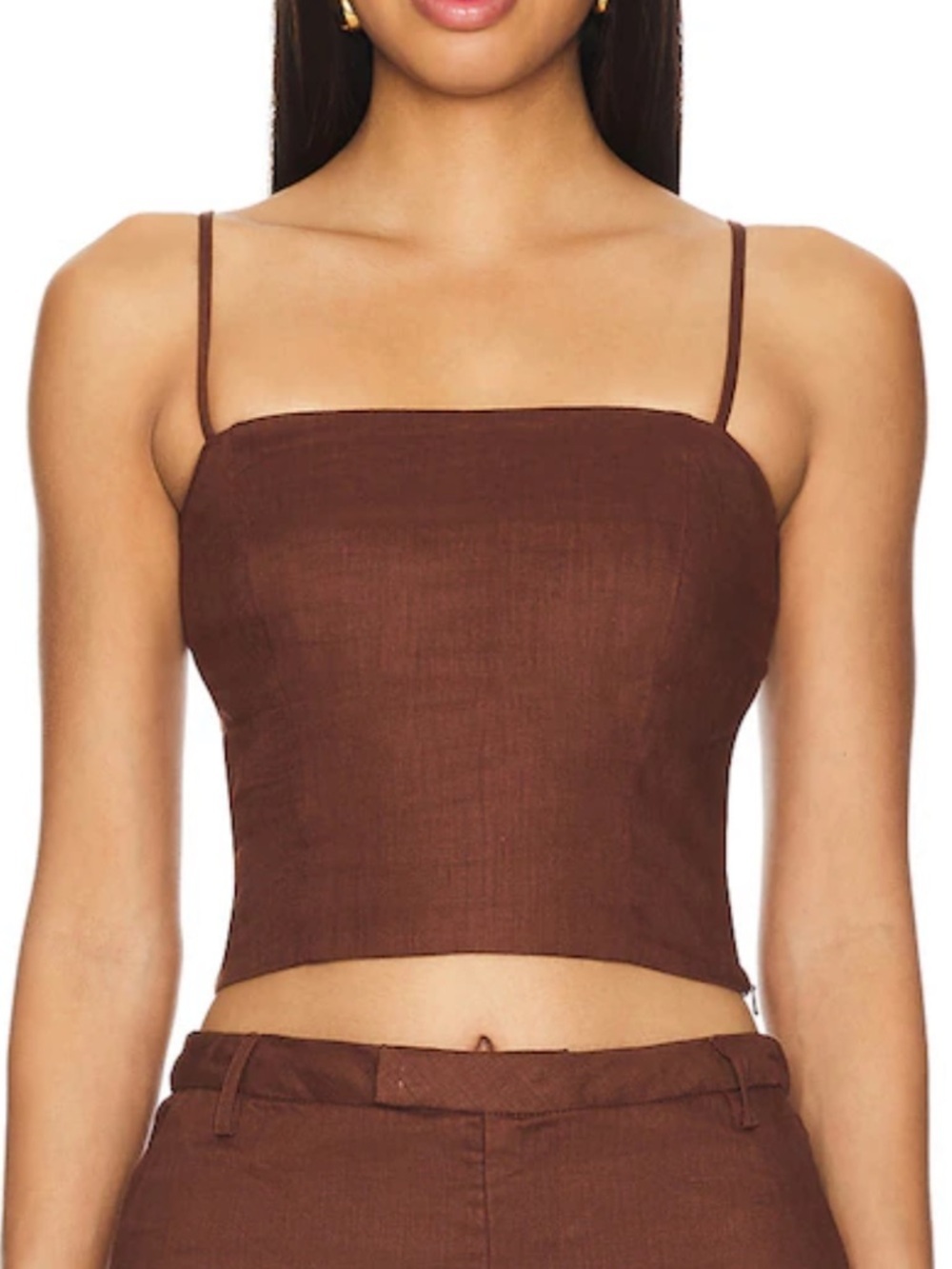 Bardot X Revolve Sita Linen Crop Top Brown